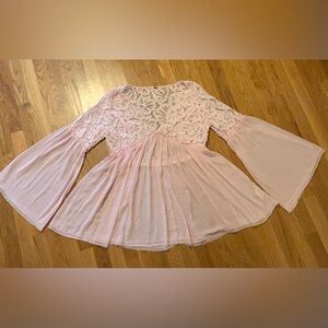 Free people Pink Lace Bell Sleeve Top